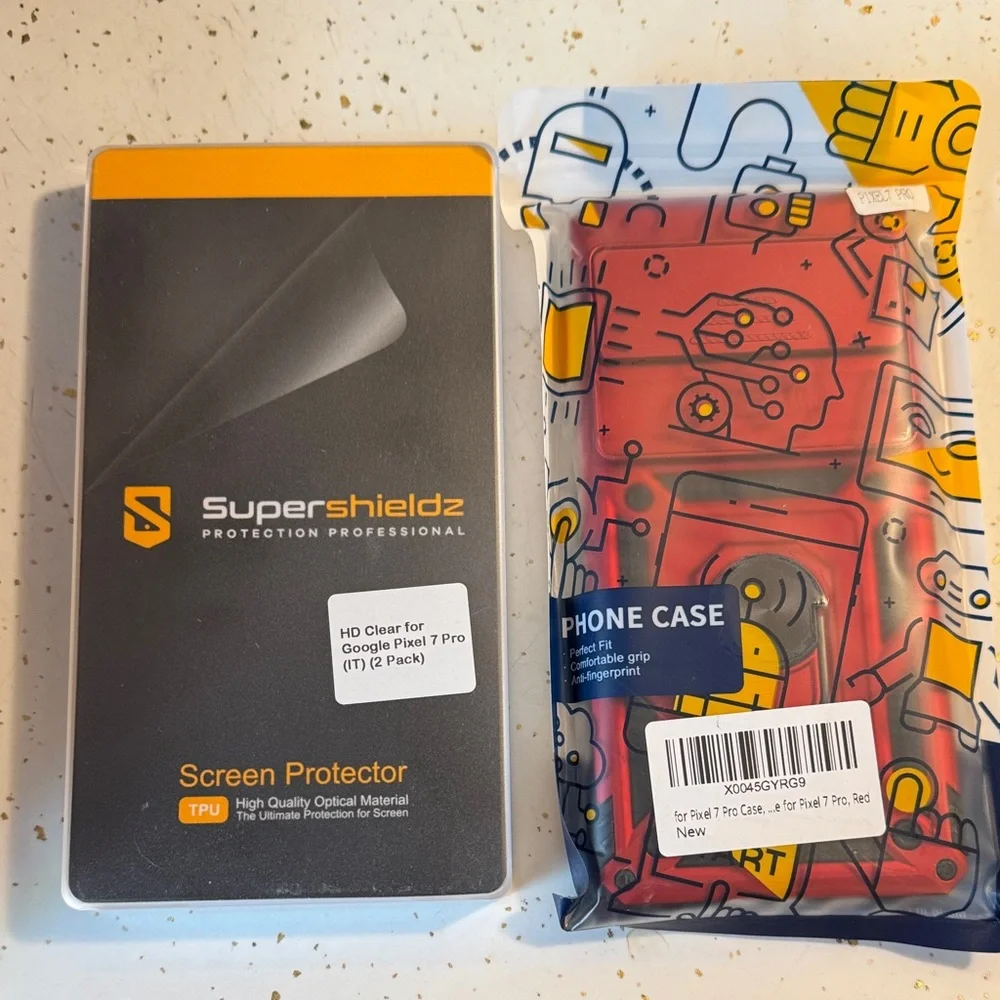Pixel 7 Supershieldz Screen Protector and Red Phone Case